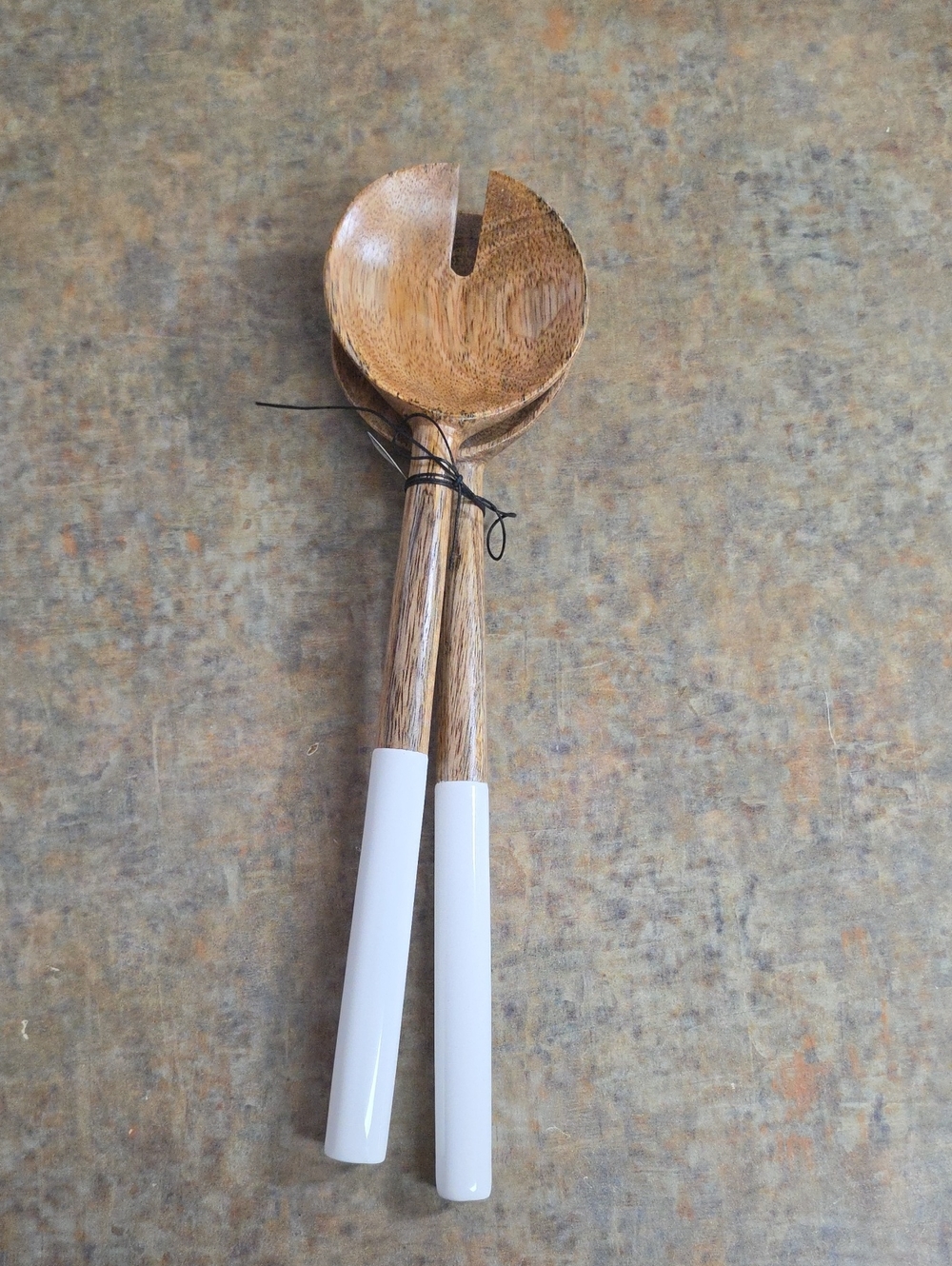 Mango Wooden Salad Servers with White Handles